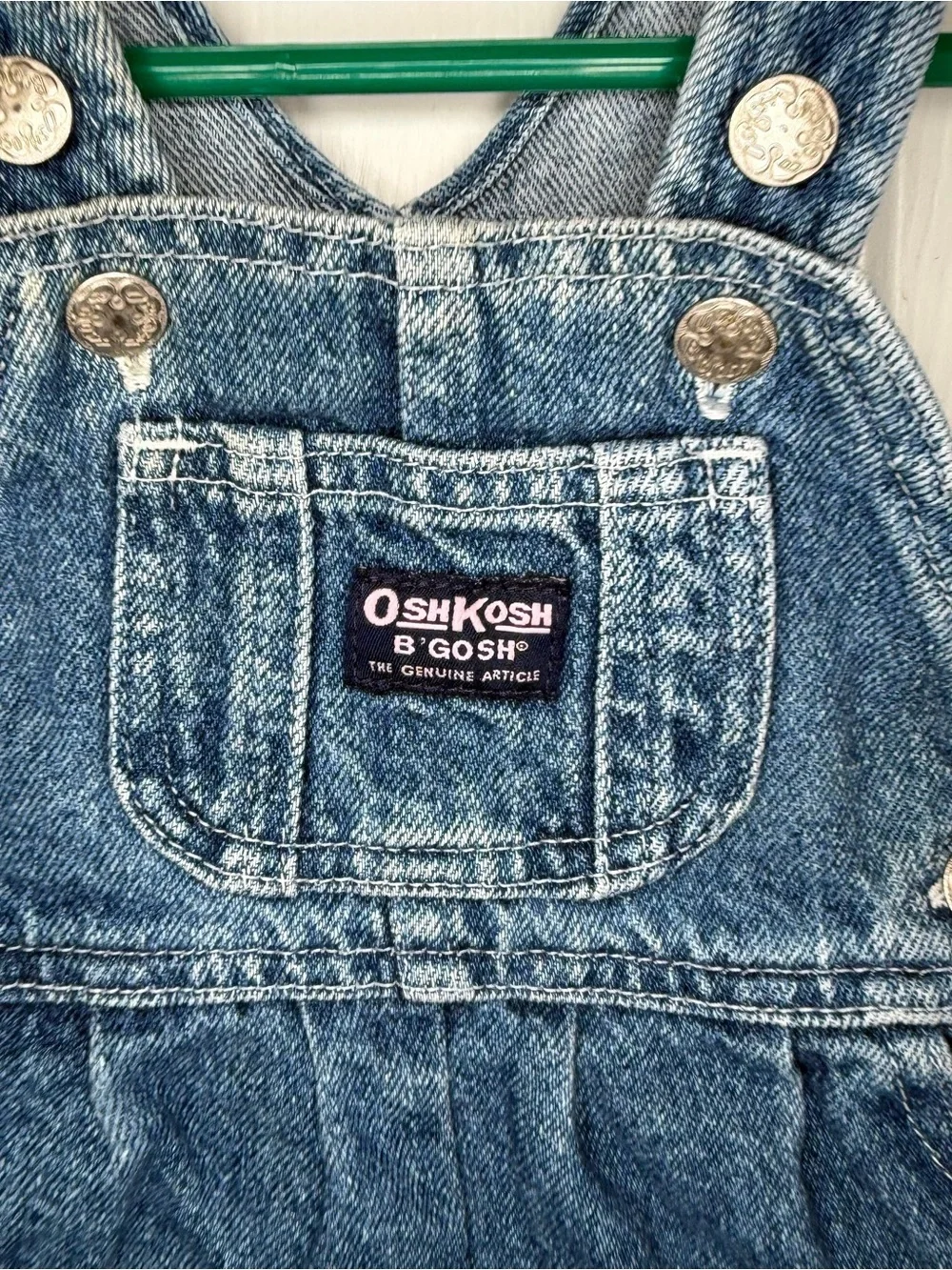 Vintage OshKosh B'Gosh Blue Denim Overalls Pants Baby Girl Sz 3-6 / 6-9 Months.